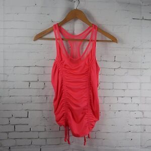 HOT PINK RACERBACK WORK OUT TANK TOP WITH MESH DETAIL AND DRAWSTING RUCHING